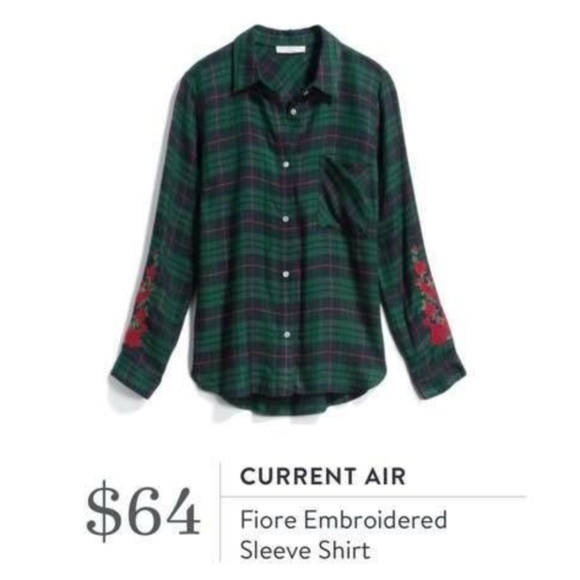 Current Air Tops - Current Air Embroidered Plaid Shirt